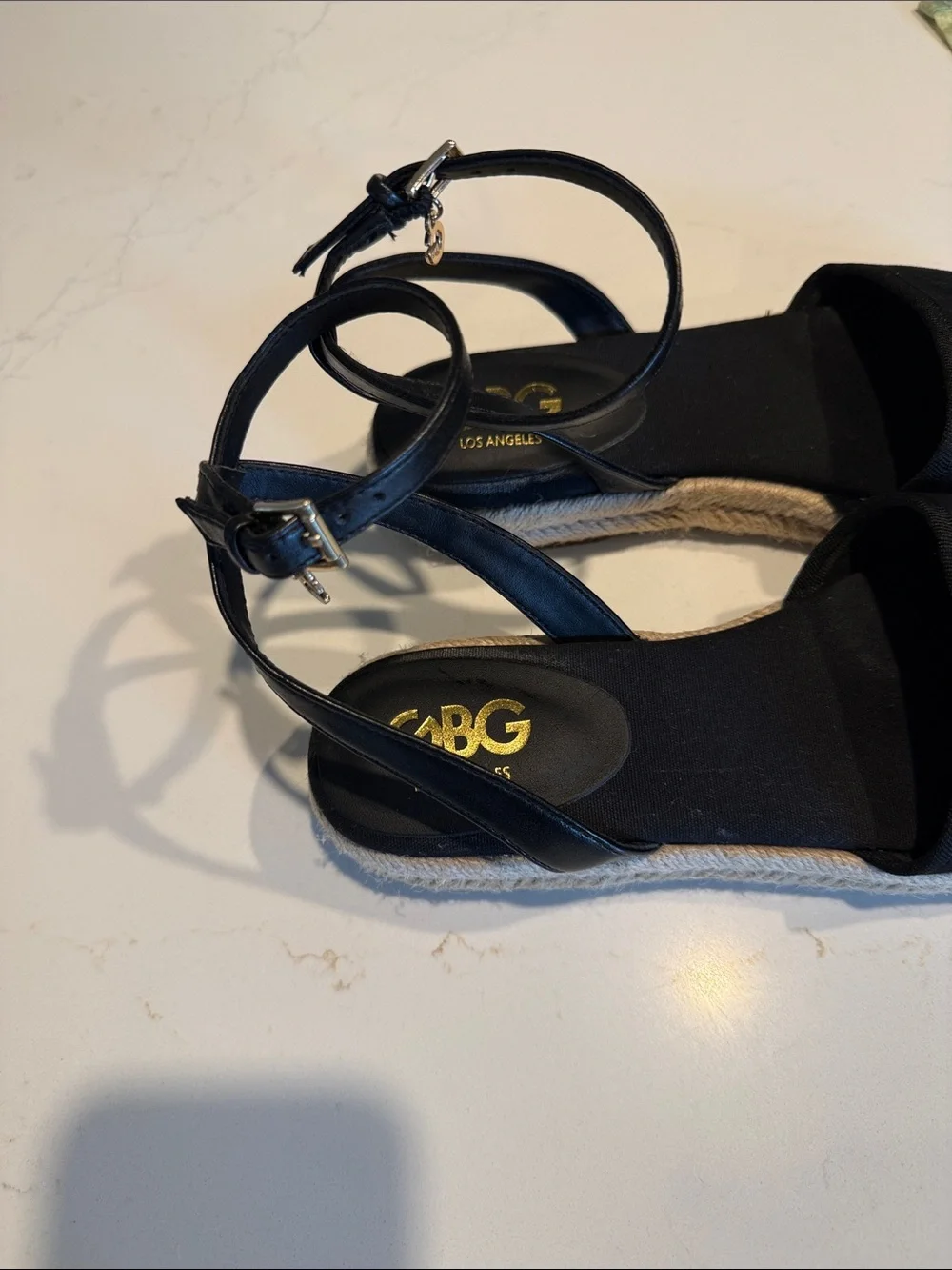 G by Guess Black Suede Espadrille Ankle-Strap Flats